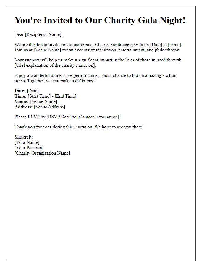 Letter template of charity fundraising invitation for gala event