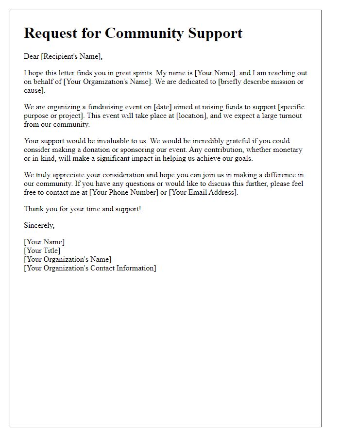 Letter template of charity fundraising request for community support