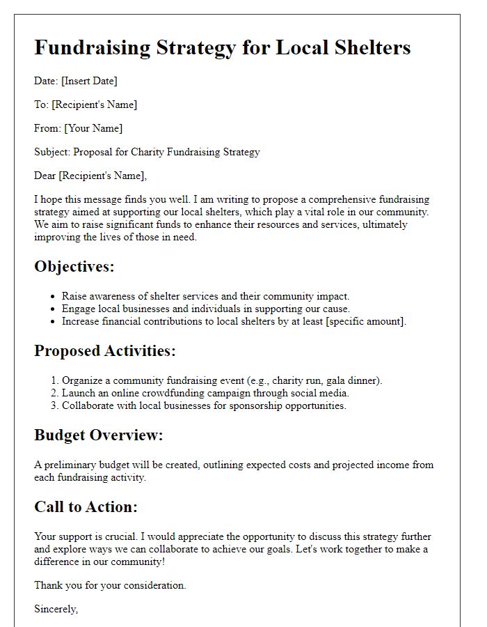 Letter template of charity fundraising strategy for local shelters