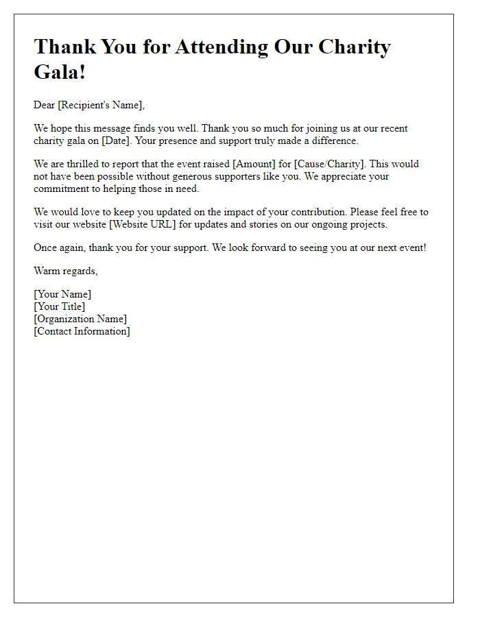 Letter template of follow-up after charity gala