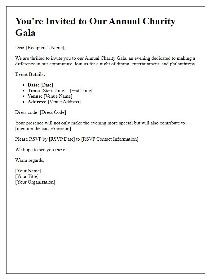 Letter template of invitation to charity gala