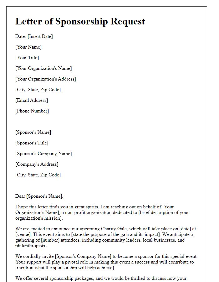 Letter template of sponsorship request for charity gala