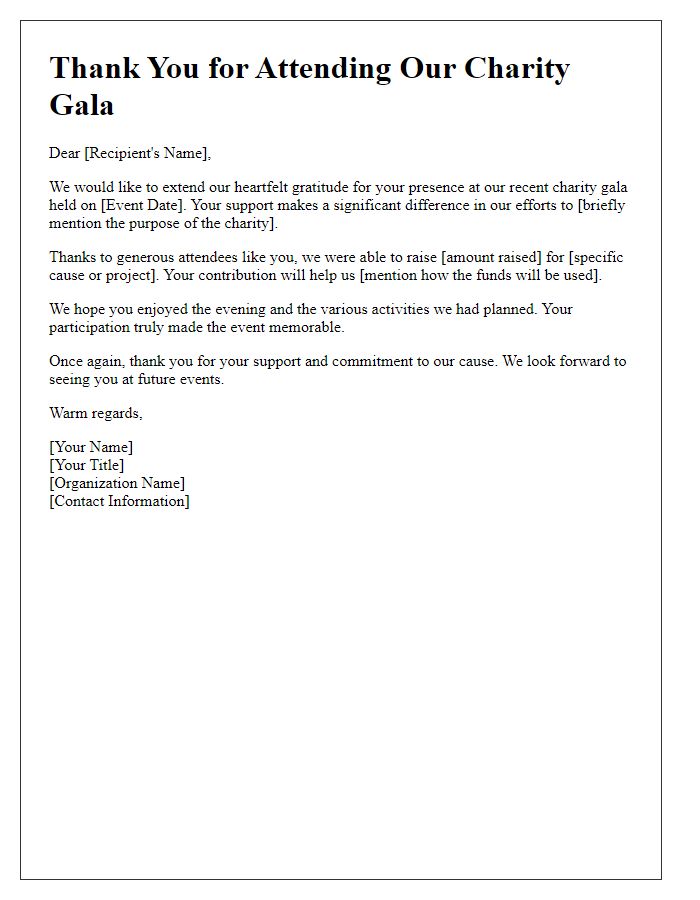 Letter template of thank you for attending charity gala