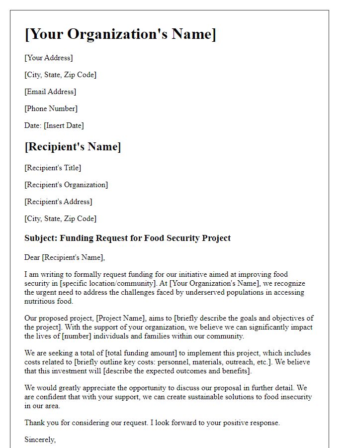 Letter template of demand for food security project funding