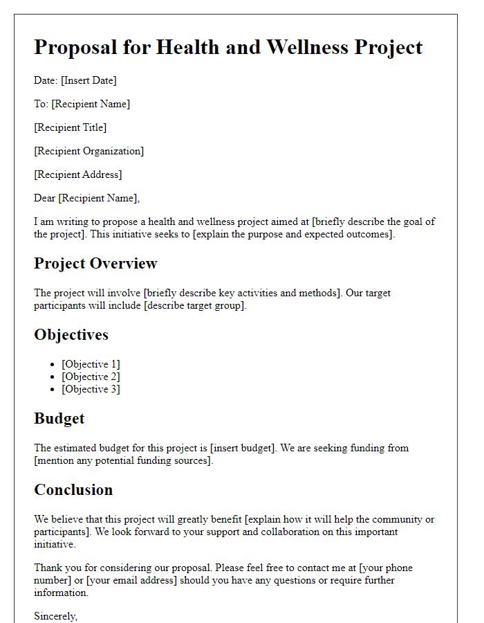 Letter template of proposal for health and wellness projects