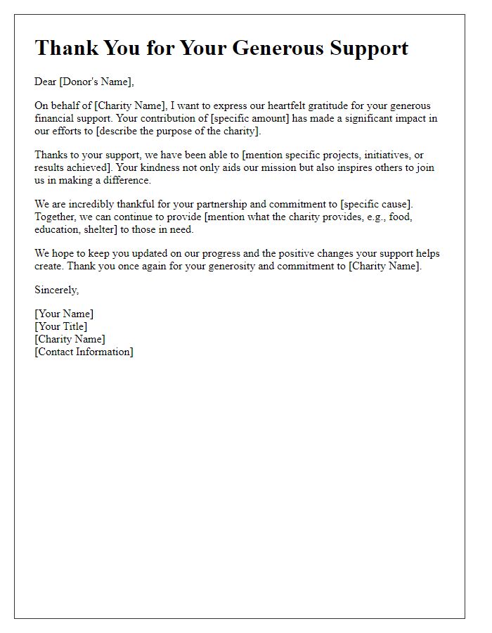 Letter template of thank you for financial support to charity