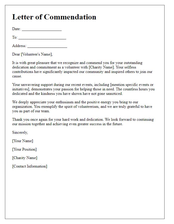 Letter template of commendation for dedicated charity volunteers