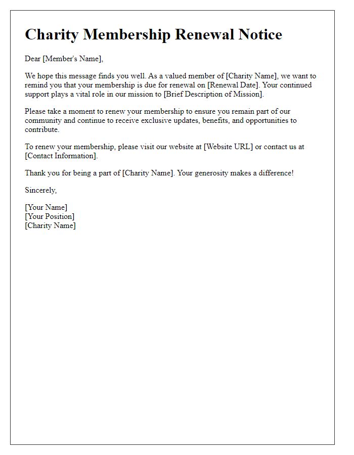 Letter template of charity membership renewal notice