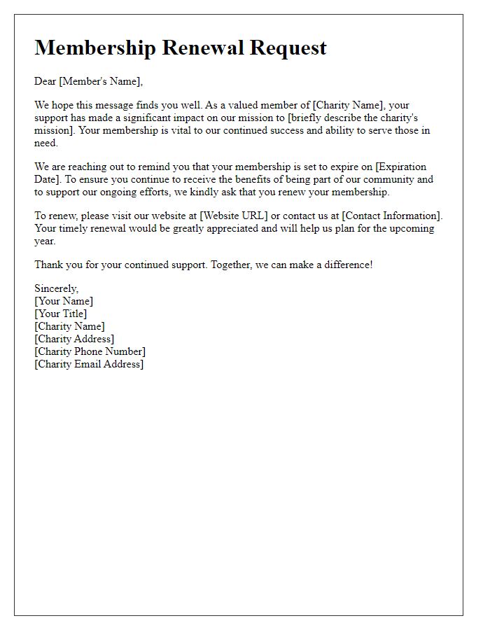 Letter template of charity membership renewal request