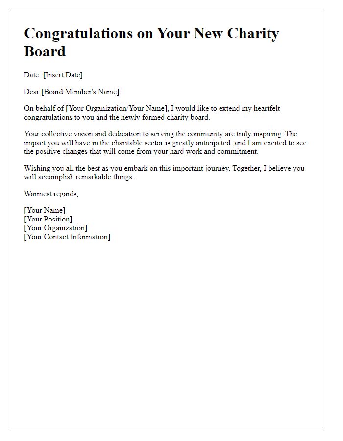 Letter template of congratulations to the newly formed charity board.