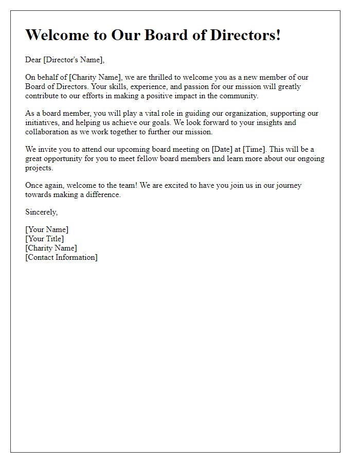 Letter template of welcome to new charity board directors.