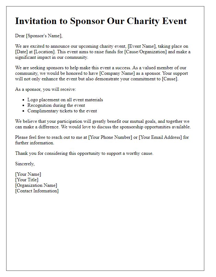 Letter template of inviting sponsors for a charity event