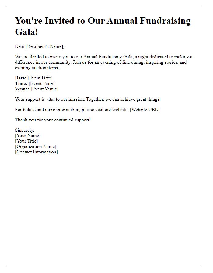 Letter template of promoting a fundraising gala