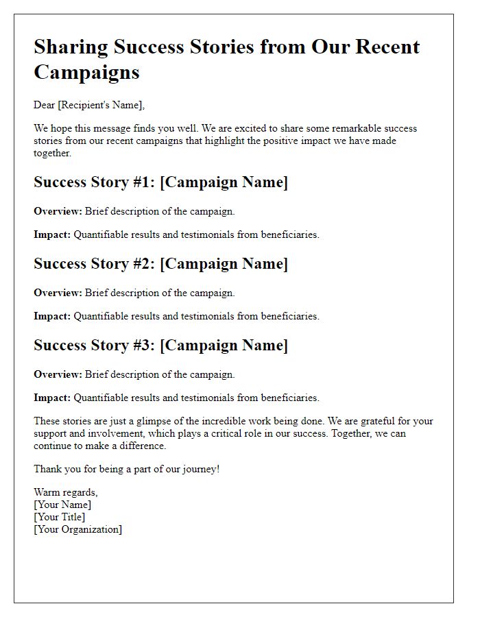 Letter template of sharing success stories from previous campaigns