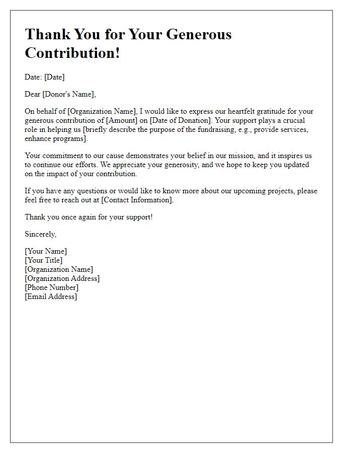 Letter template of fundraising contribution acknowledgment