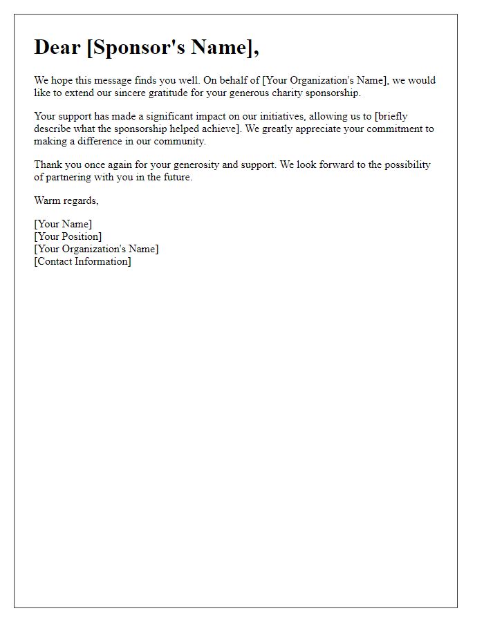 Letter template of appreciation for your generous charity sponsorship