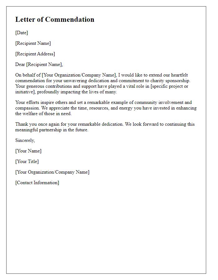 Letter template of commendation for your dedication in charity sponsorship