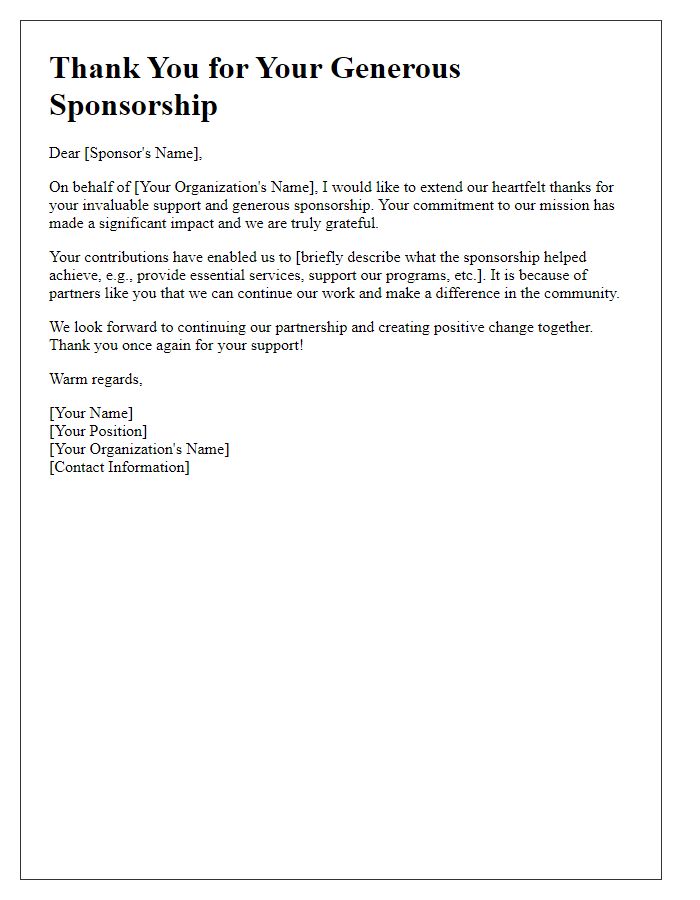 Letter template of thanks for your invaluable charity sponsorship