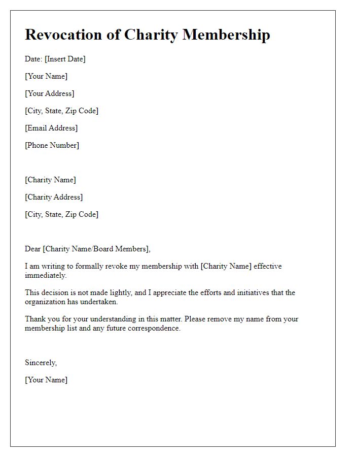 Letter template of revoking charity membership.