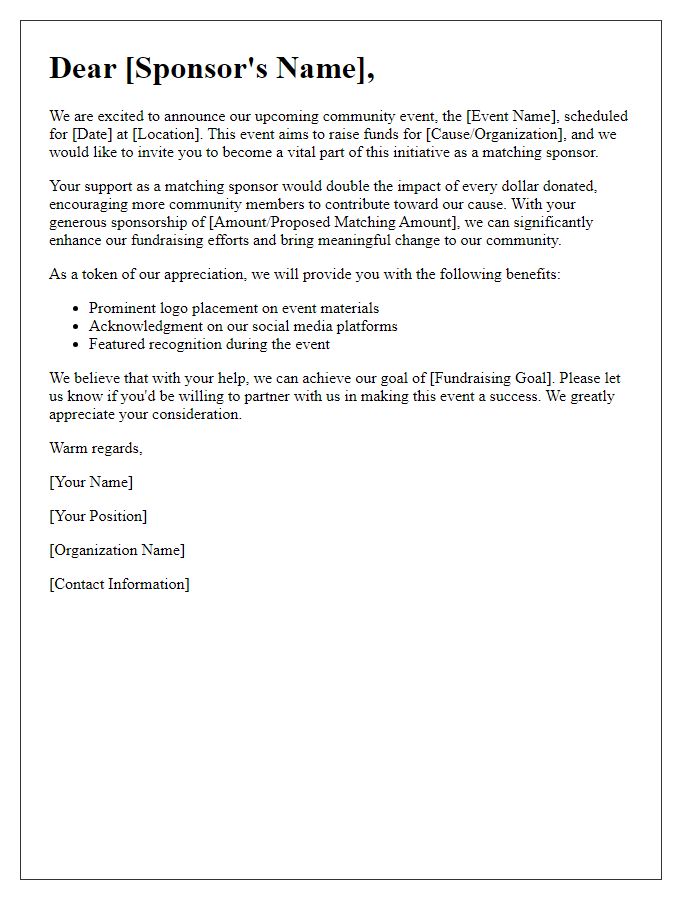 Letter template of community event charity donation matching sponsorship