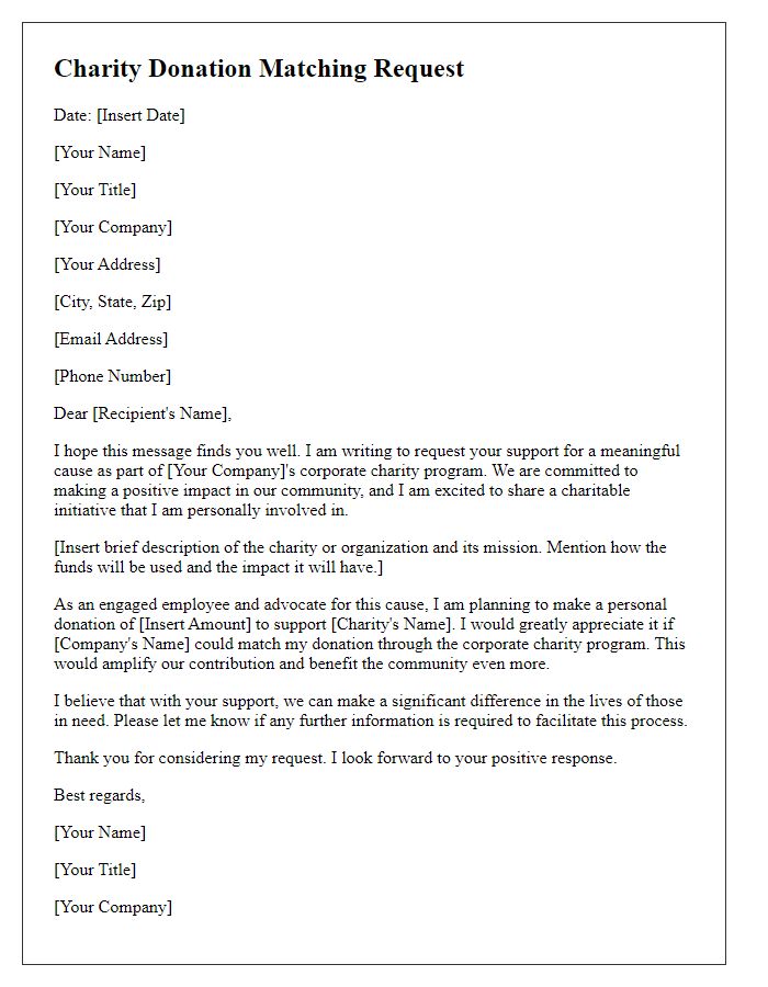 Letter template of corporate charity donation matching request