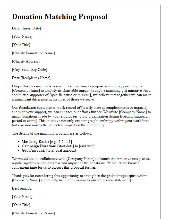 Letter template of foundation charity donation matching proposal