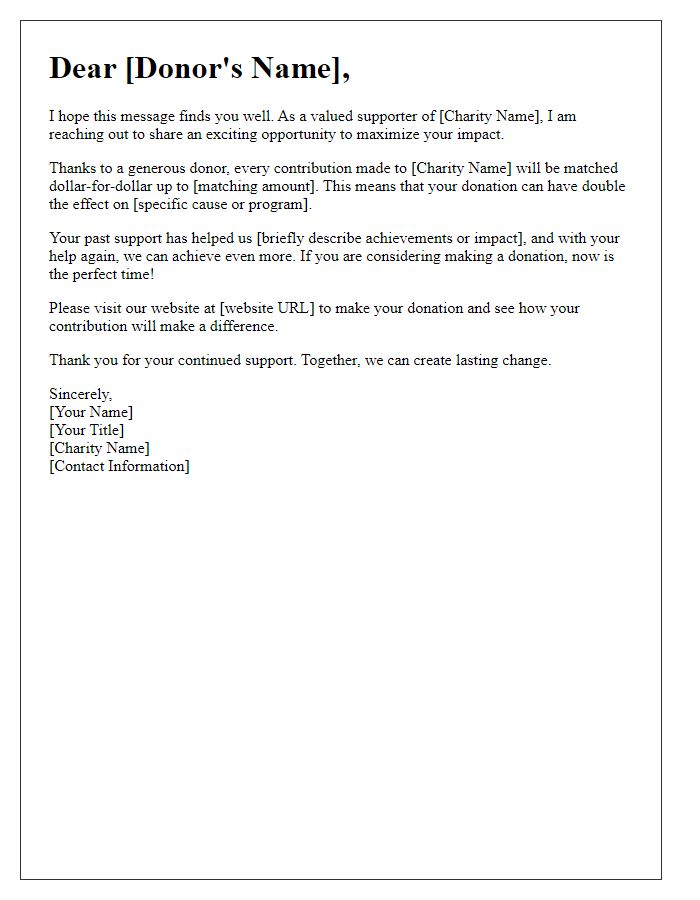 Letter template of individual charity donation matching appeal