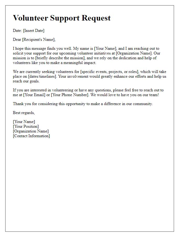 Letter template of correspondence for volunteer support