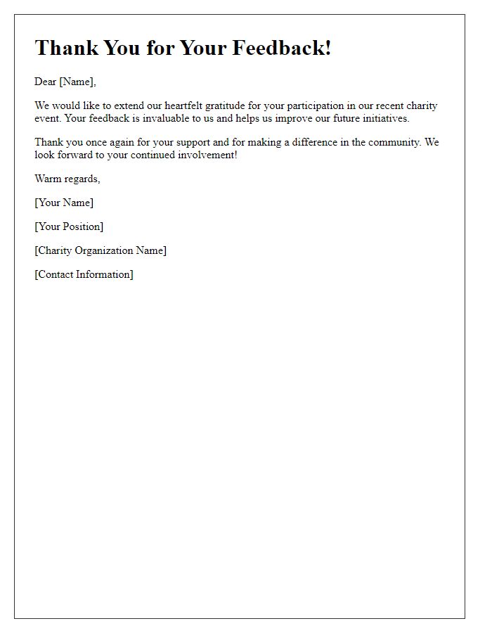 Letter template of gratitude for participating in charity feedback.