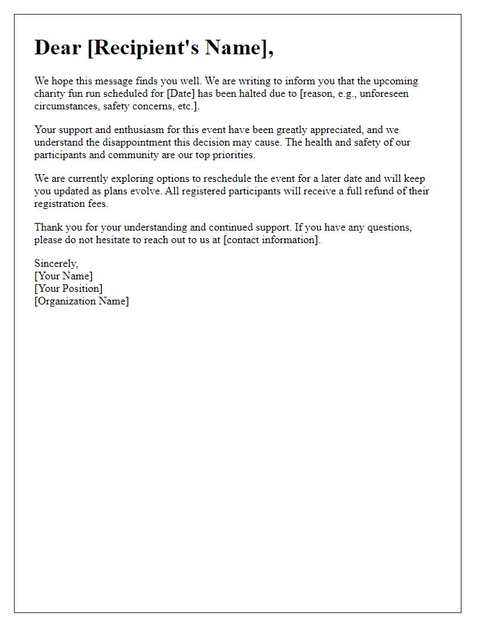 Letter template of halting charity fun run