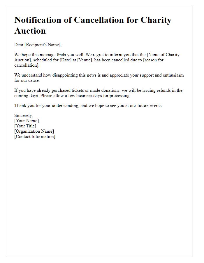 Letter template of notifying cancellation for charity auction