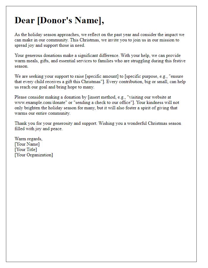 Letter template of Christmas donation solicitation