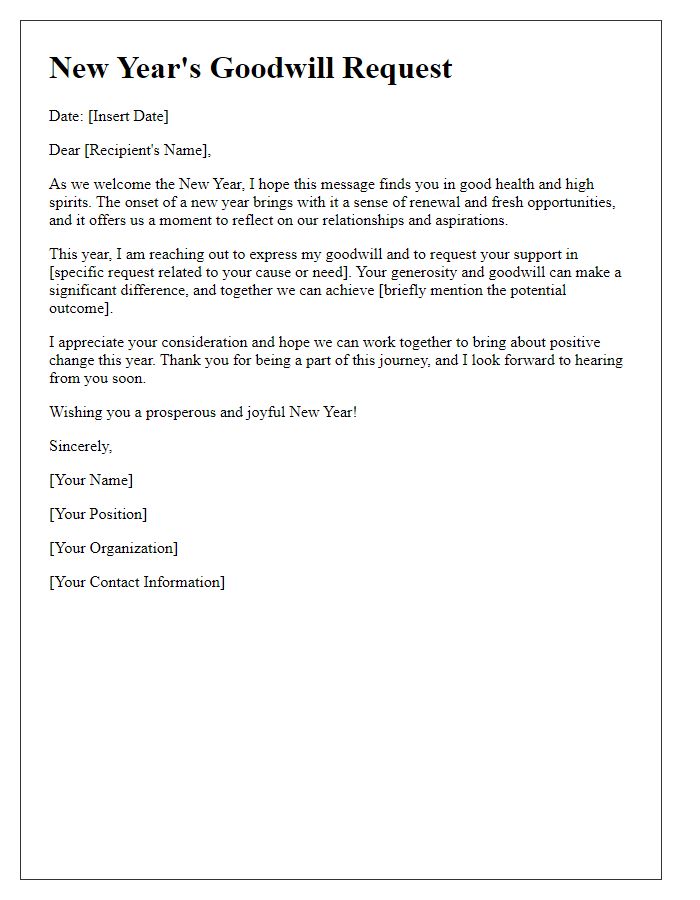 Letter template of New Years goodwill request