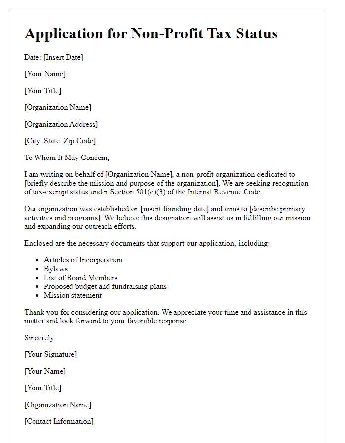 Letter template of application for non-profit tax status.