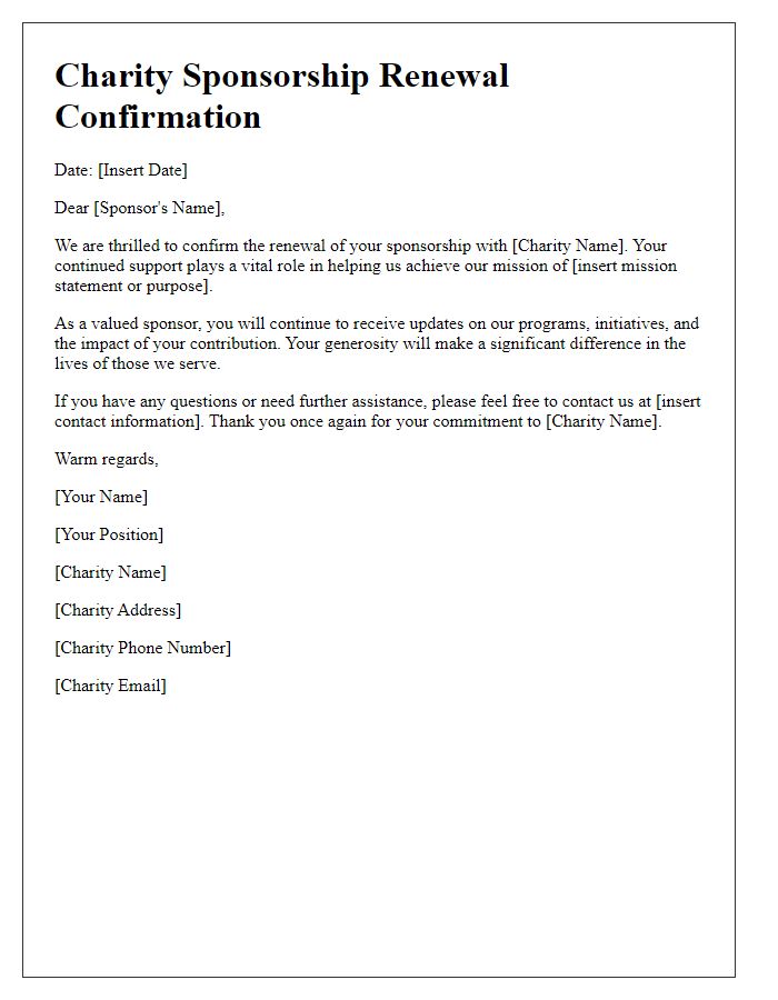 Letter template of charity sponsorship renewal confirmation