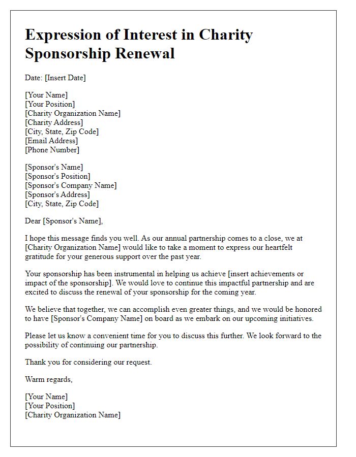 Letter template of expression of interest in charity sponsorship renewal