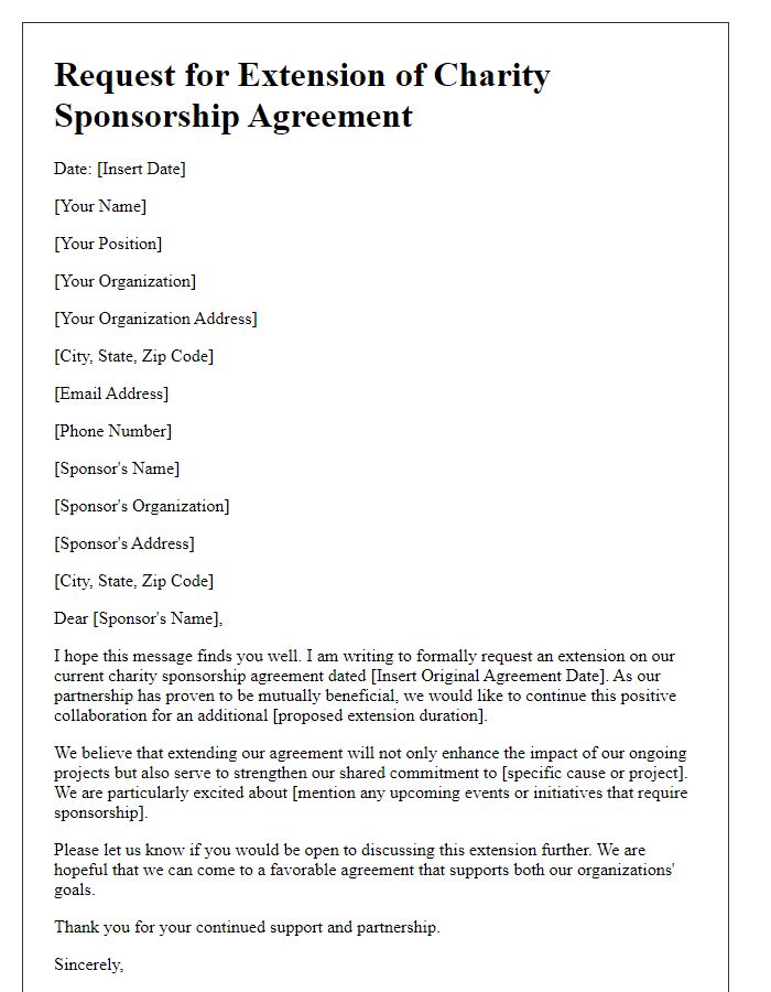 Letter template of extension for charity sponsorship agreement