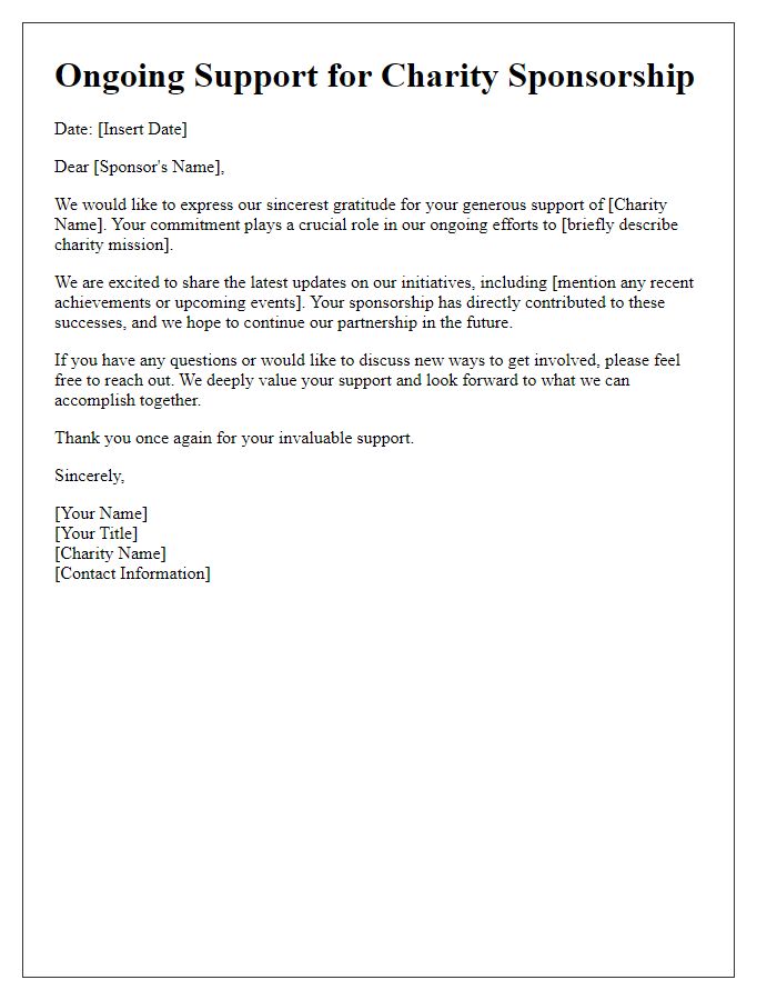 Letter template of ongoing support for charity sponsorship