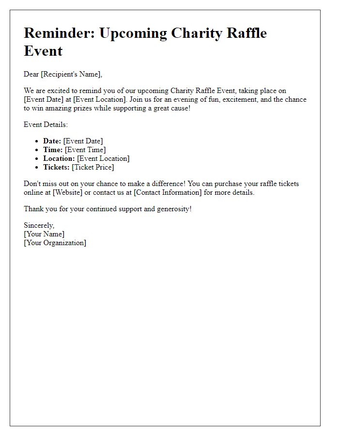 Letter template of Charity Raffle Event Reminder