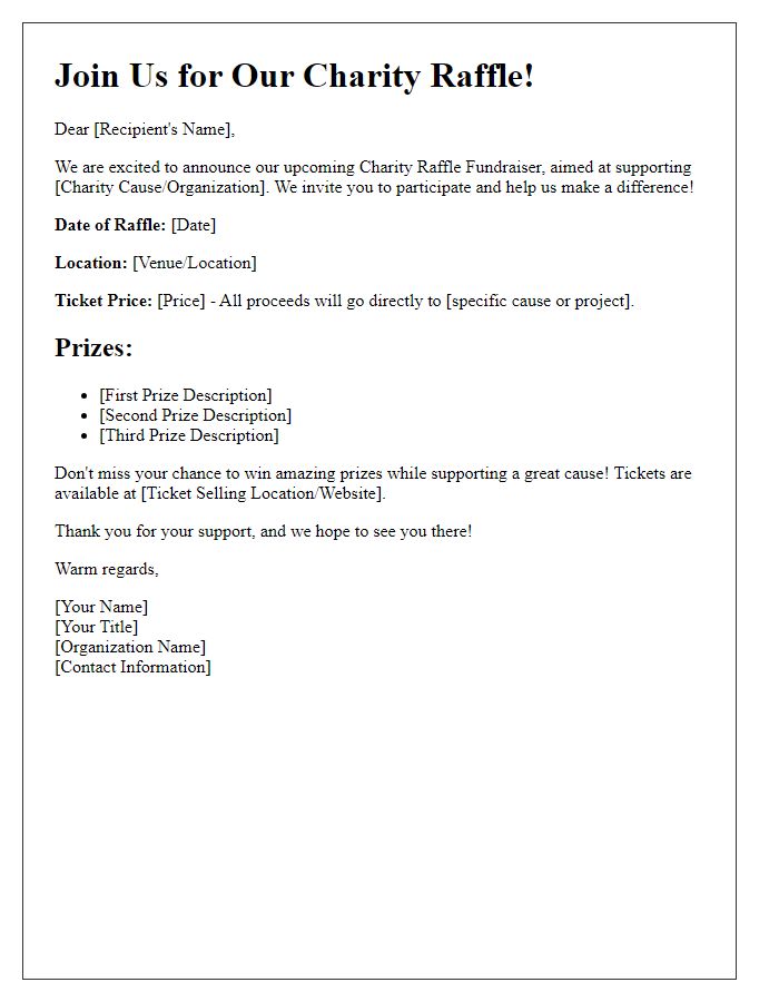 Letter template of Charity Raffle Fundraiser Promotion