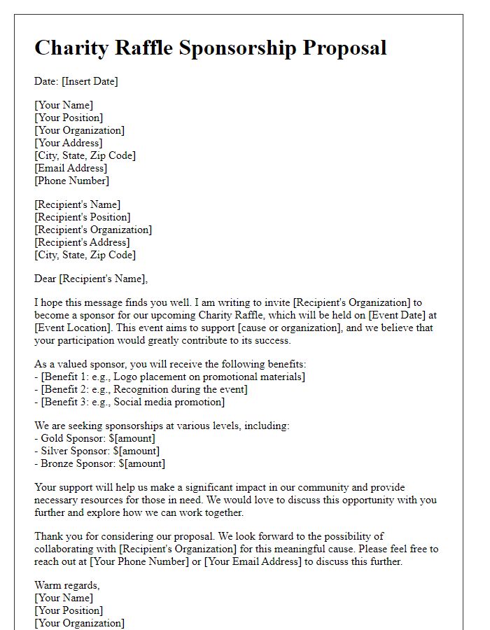 Letter template of Charity Raffle Sponsorship Proposal