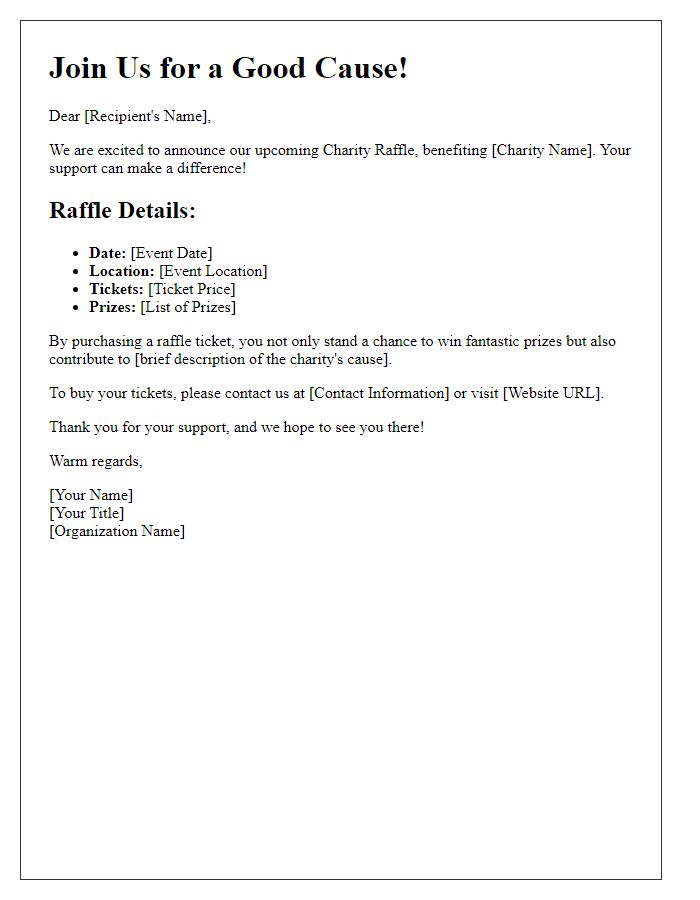 Letter template of Charity Raffle Ticket Sales Promotion