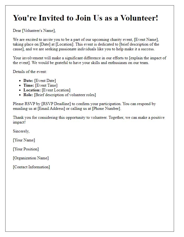 Letter template of invitation for charity event volunteers