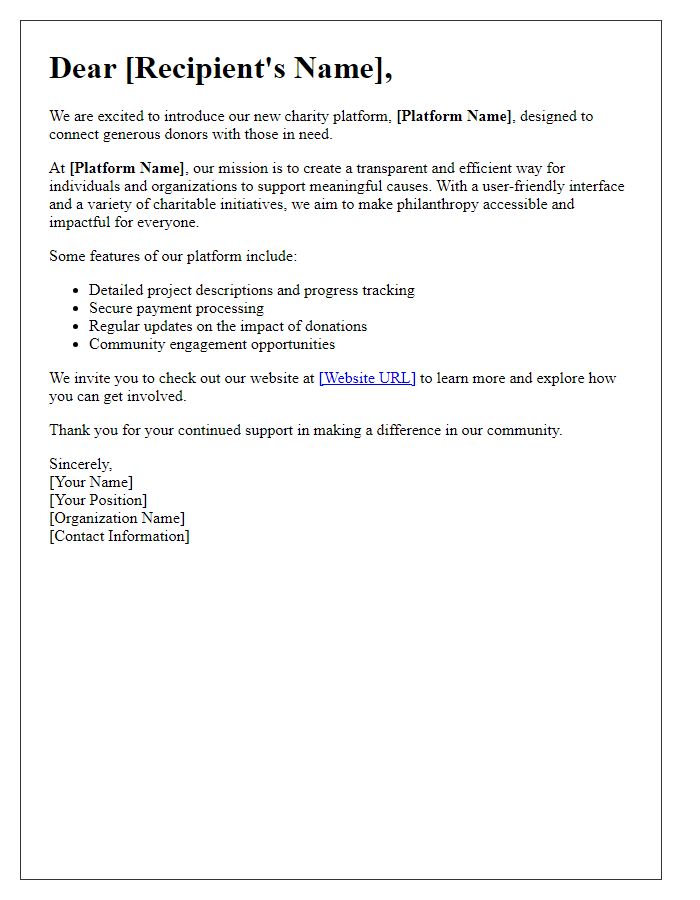 Letter template of introducing our new charity platform.