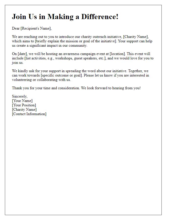 Letter template of awareness campaign for charity outreach initiatives