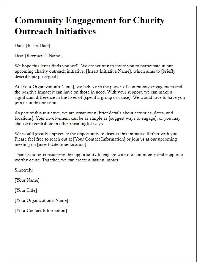 Letter template of community engagement for charity outreach initiatives