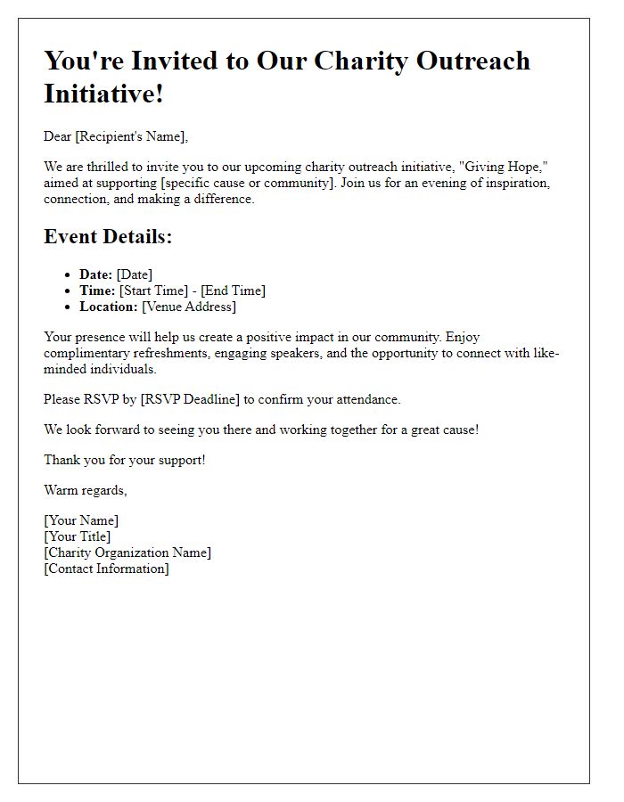 Letter template of event invitation for charity outreach initiatives