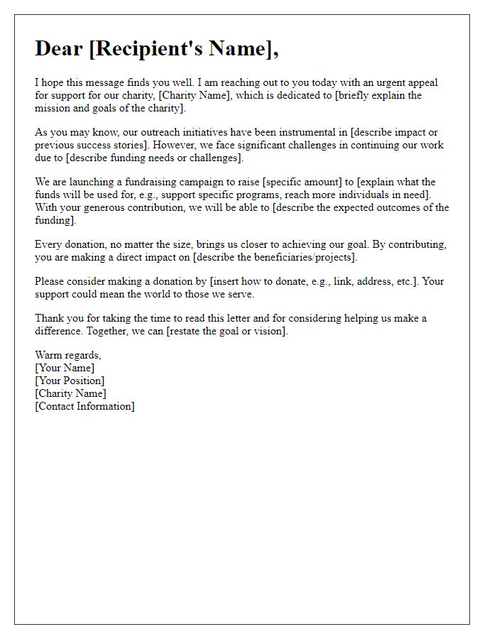 Letter template of fundraising appeal for charity outreach initiatives