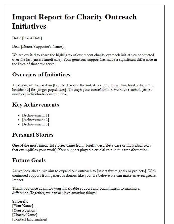 Letter template of impact report for charity outreach initiatives