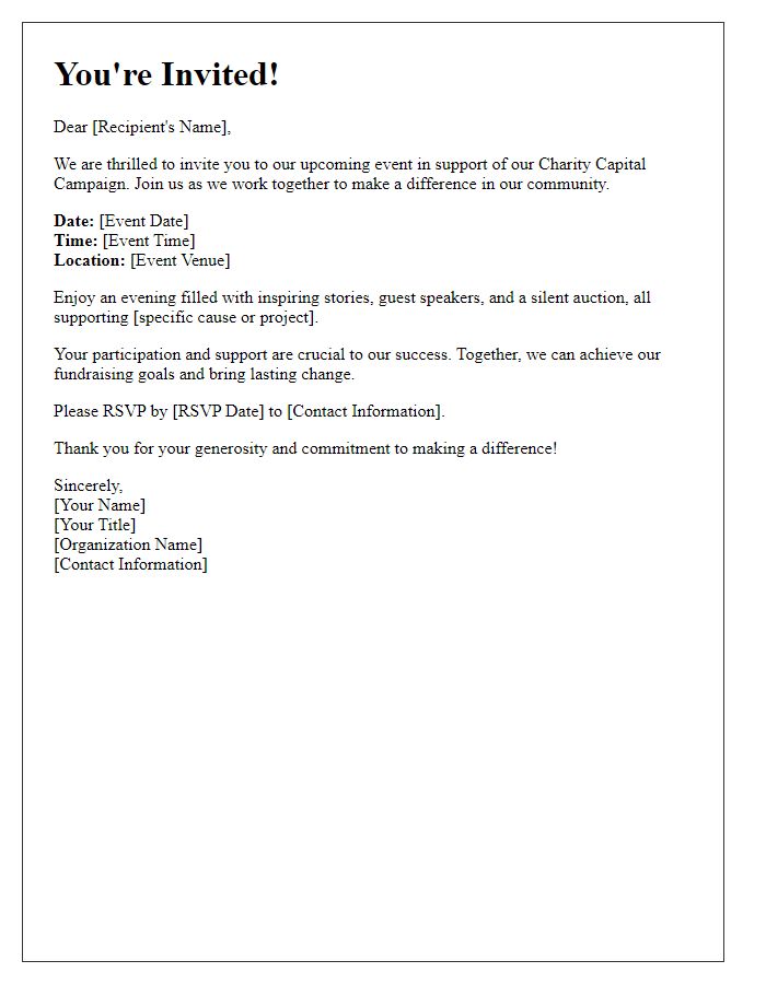 Letter template of event invitation for charity capital campaign